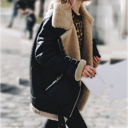 Damen Winterjacke Aviator Style Kunstfell Mantel