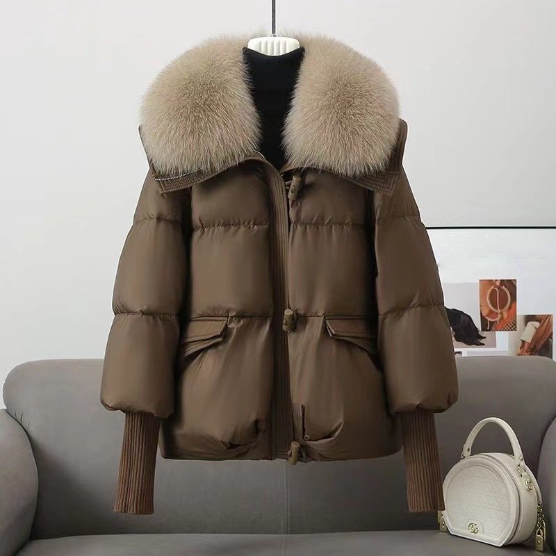 Modische Oversized Jacke Stepp Kunstfell Kragen - IdealeKleiden