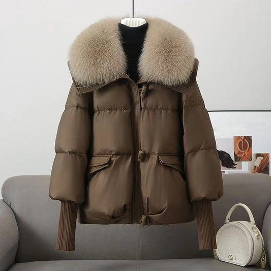 Modische Oversized Jacke Stepp Kunstfell Kragen - IdealeKleiden