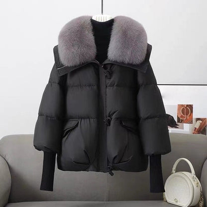 Warmes Winterkleid Übergröße Kunstpelz Kragen Hüftlang