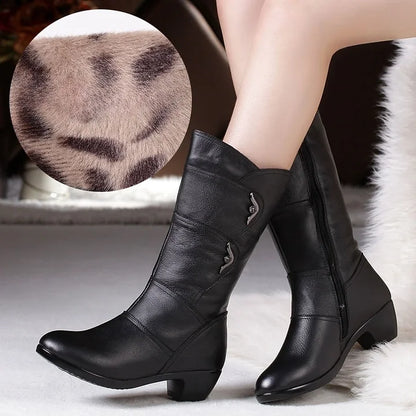 Damen Stiefel Schwarz Leder Chic