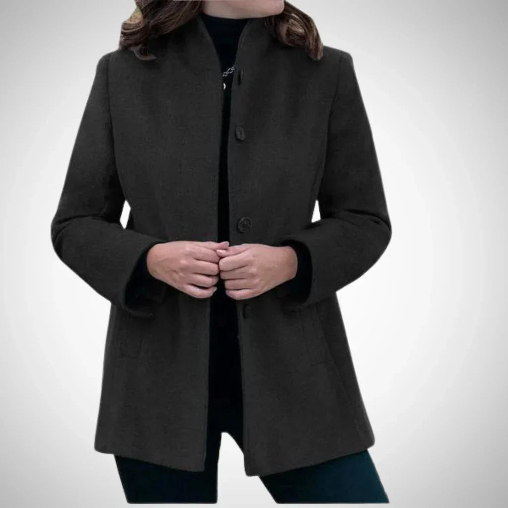 Elegantes Wollkleid Taillierte Form Stehkragen Knielang Damen