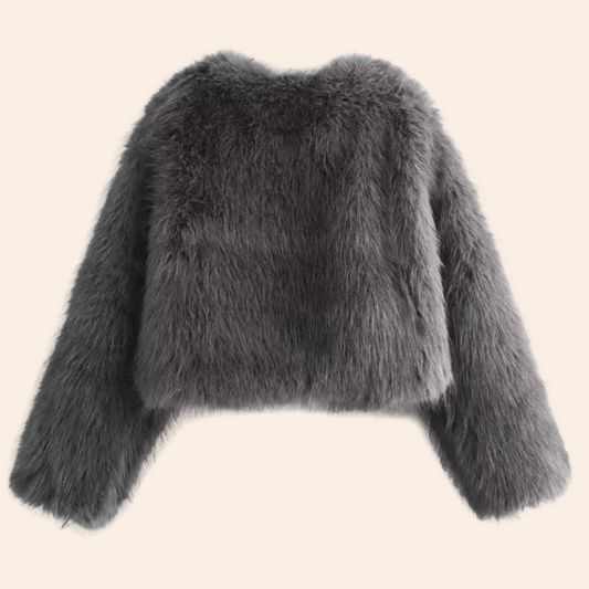 Kunstpelz Mantel Kurz Wintermodell - IdealeKleiden