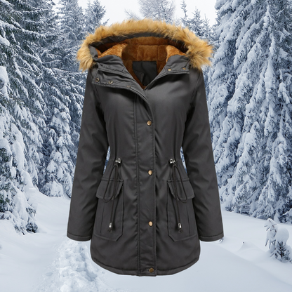 Wintermantel Damen Warm Kapuze Pelzverbramt