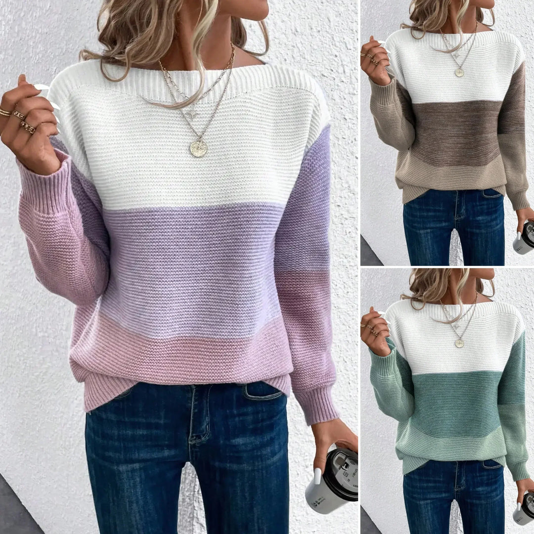 Eleganter Patchwork Pullover Damen Multicolor - IdealeKleiden