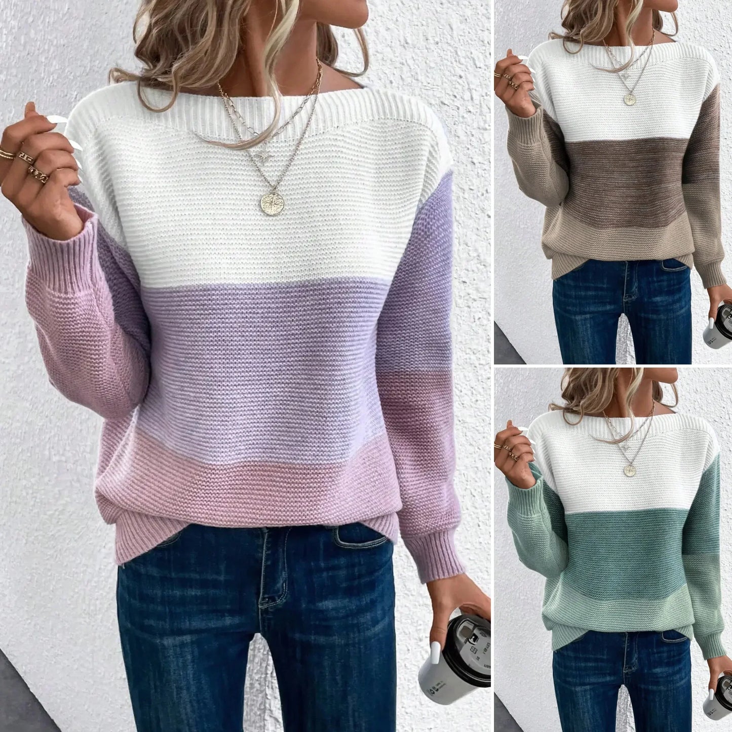 Eleganter Patchwork Pullover Damen Multicolor - IdealeKleiden
