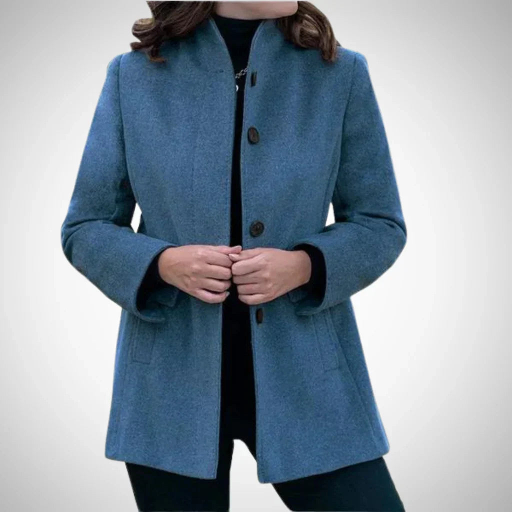 Elegantes Wollkleid Taillierte Form Stehkragen Knielang Damen - IdealeKleiden