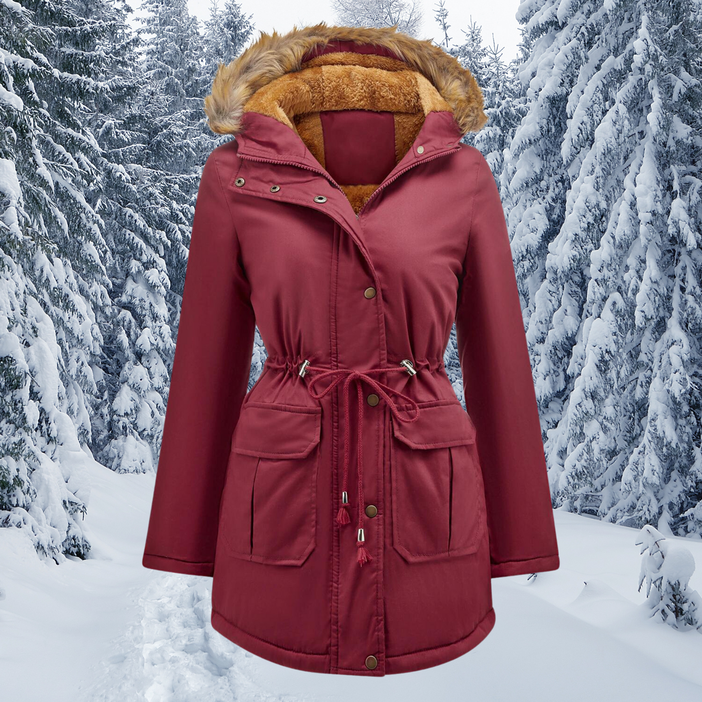 Wintermantel Damen Warm Kapuze Pelzverbramt