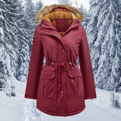 Wintermantel Damen Warm Kapuze Pelzverbramt