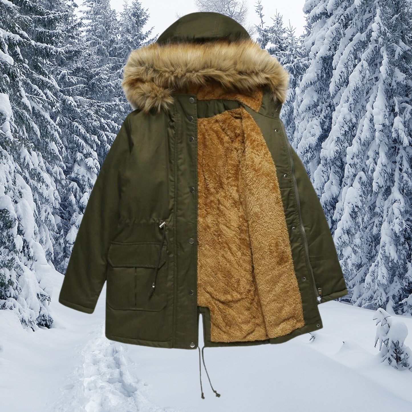 Wintermantel Damen Warm Kapuze Pelzverbramt