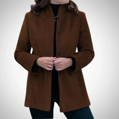 Elegantes Wollkleid Taillierte Form Stehkragen Knielang Damen