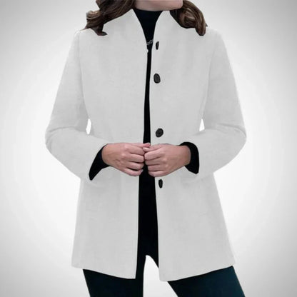 Elegantes Wollkleid Taillierte Form Stehkragen Knielang Damen