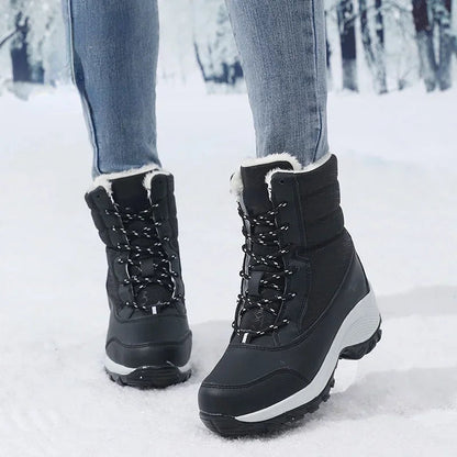 Winter Boots Damen Knöchelhoch mit Kunstpelz Futter Schnürsenkel Plateau Wasserfest - IdealeKleiden