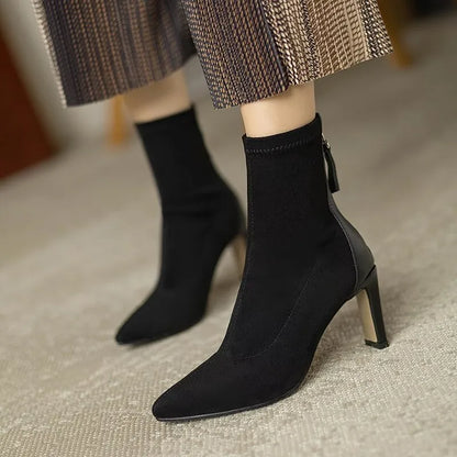 Stiletto Stiefeletten Damen Hoch Hacken Spitze Zehen