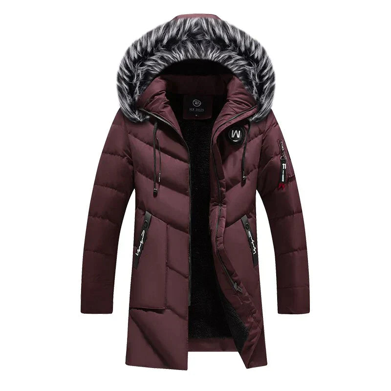 Herren Winterparka Lang Flauschig Kapuze Design