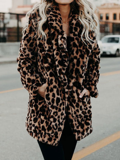 Stylischer Leoparden-Mantel Damen Winter