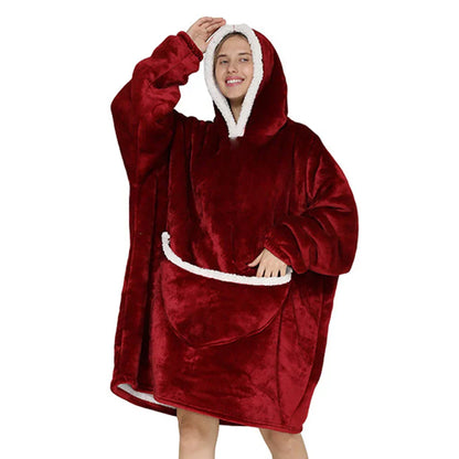 Übergroße Fleece-Decke Kapuze Taschen Warm