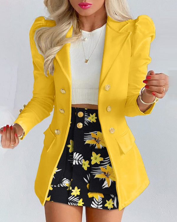 Damen Chic Kariertes Blazer-Rock-Set