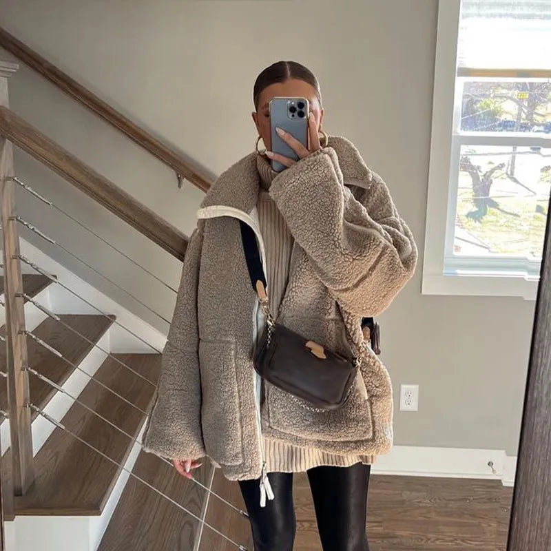 Weiche Oversized Sherpa-Jacke Warm und Bequem
