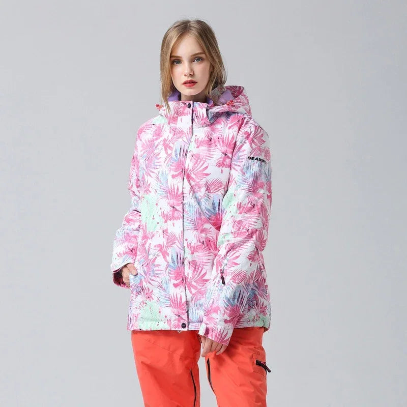 Damen Skijacke Winter Blumenmuster Trendy - IdealeKleiden