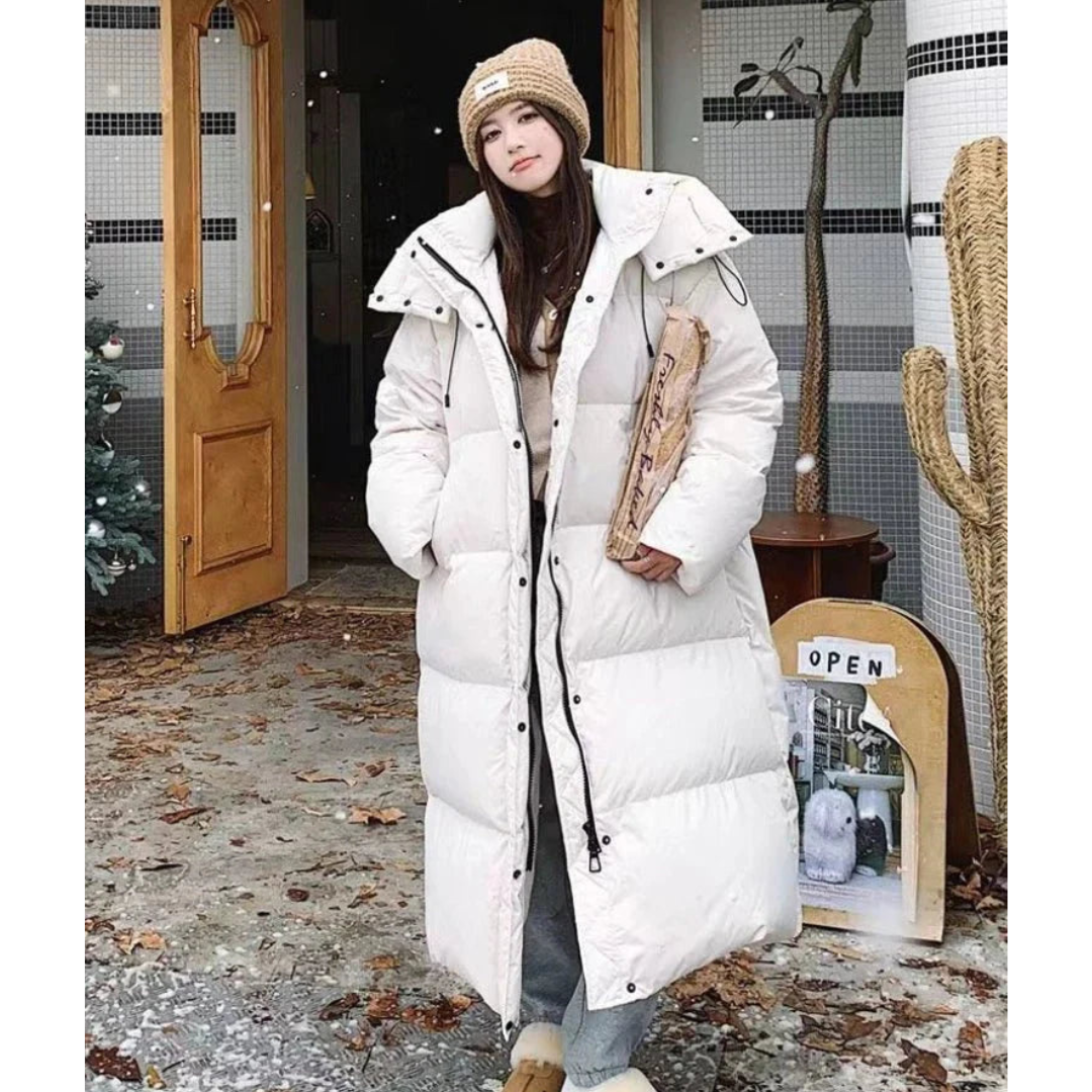 Gemütliche Damen Winterjacke Lange Kapuze Puffer Mantel - IdealeKleiden