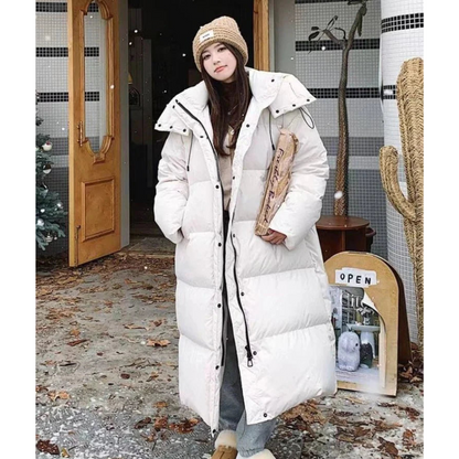 Gemütliche Damen Winterjacke Lange Kapuze Puffer Mantel - IdealeKleiden
