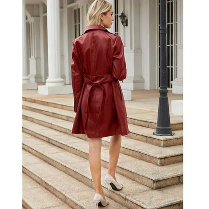 Kunstleder Kleid Elegant Langärmelig - IdealeKleiden