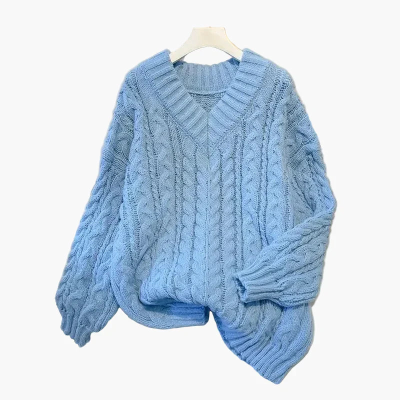 Grobstrick Pullover V-Ausschnitt Winter Twist Design