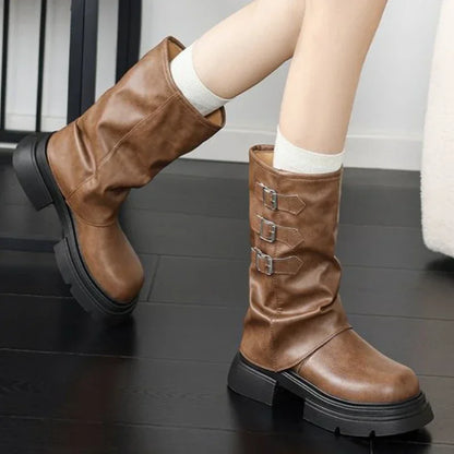 Stilvolle Damenstiefel Chunky Heel mit Riemen