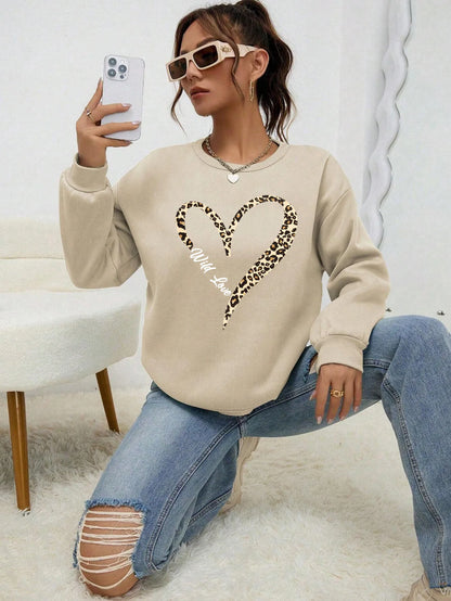Modische Sweatjacke Leopard Herz Muster Frauen