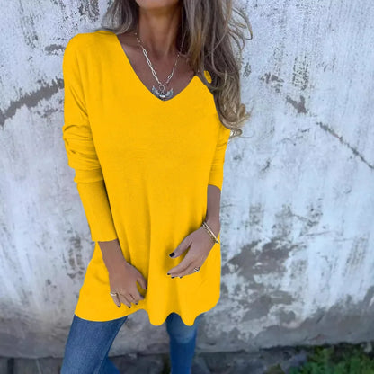 Damen Oberteil Herbst Chic Langarm V-Ausschnitt