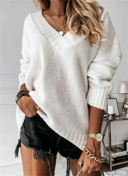 Stylische Damenpullover V-Ausschnitt Warm - IdealeKleiden