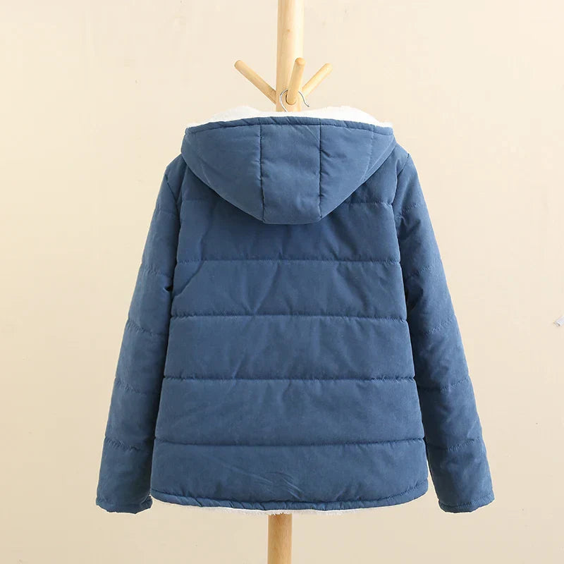 Winterjacke Damen Fleece Kapuze Warm - IdealeKleiden