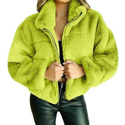 Übergroße Faux-Fur-Jacke Hoher Kragen Weich - IdealeKleiden