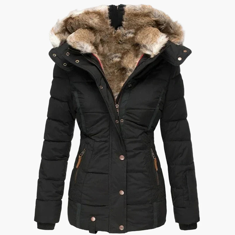 Winterjacke Damen Elegant Kapuze Kunstfell