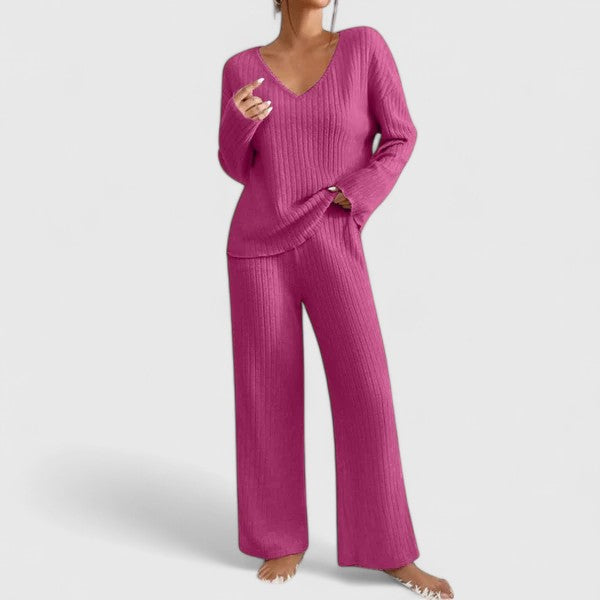 Damen Loungewear Set Rippstrick Hose Bequem
