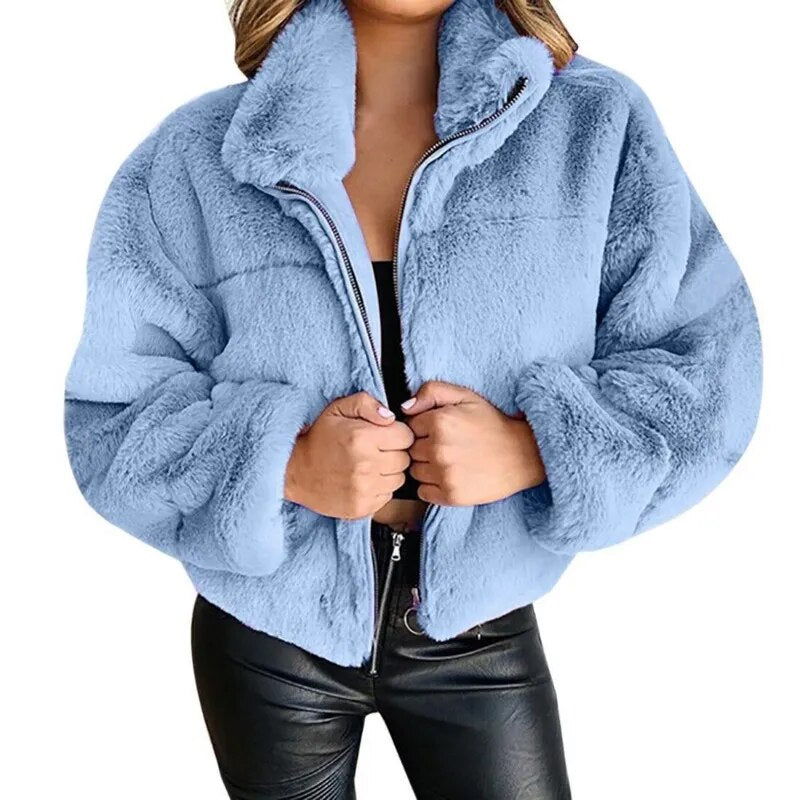 Übergroße Faux-Fur-Jacke Hoher Kragen Weich
