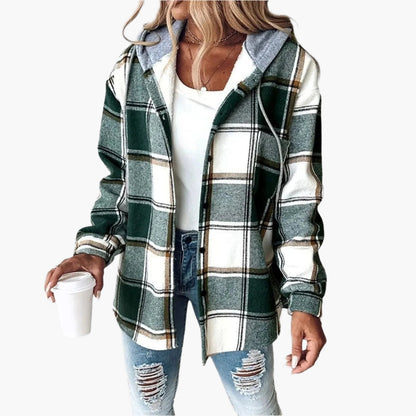 Karierte Winterjacke Kapuze Herbststil