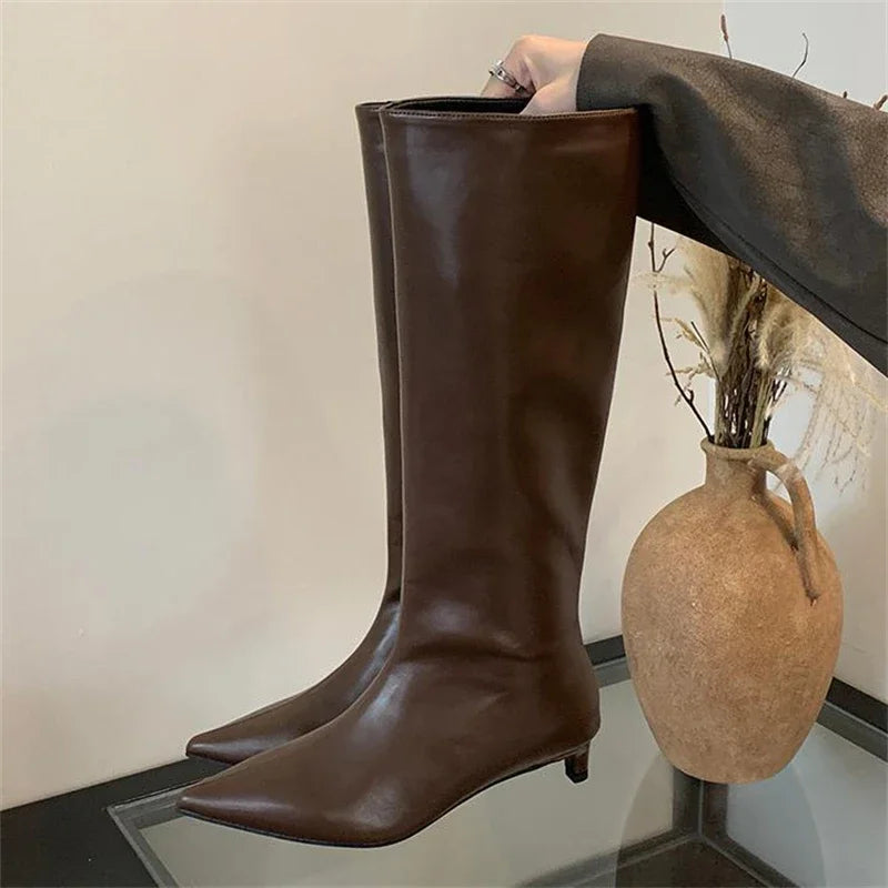 Elegante Stiefel Damen Knielang Dünner Absatz - IdealeKleiden