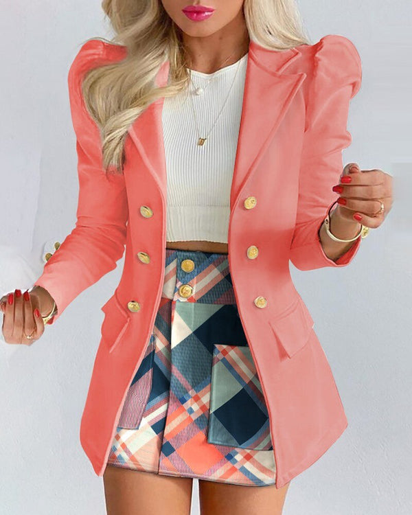 Damen Chic Kariertes Blazer-Rock-Set