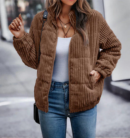 Winterjacke Damen Samt Rippen Optik