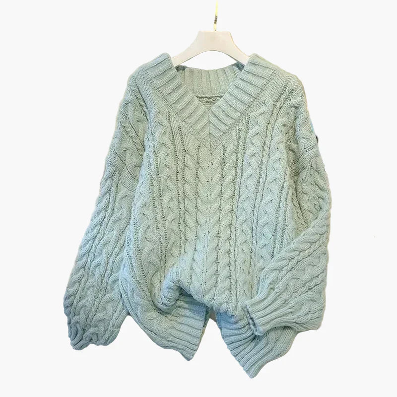 Grobstrick Pullover V-Ausschnitt Winter Twist Design