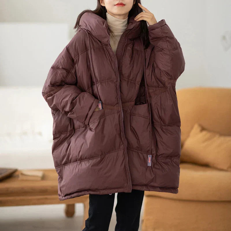 Warme Oversized Daunenjacke Kapuze Damen