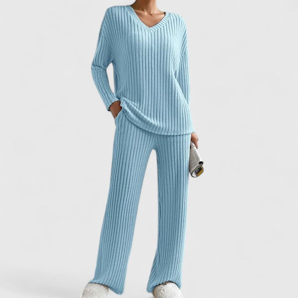 Damen Loungewear Set Rippstrick Hose Bequem