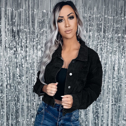 Modische Jeansjacke mit Fransen Damen
