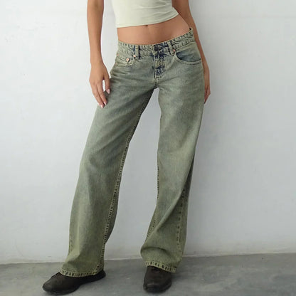 Damengestellte Jeans Weite Bein Retro Stil