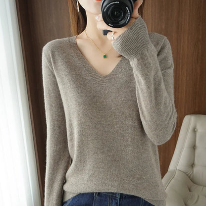 Bequemer V-Ausschnitt Pullover Damen