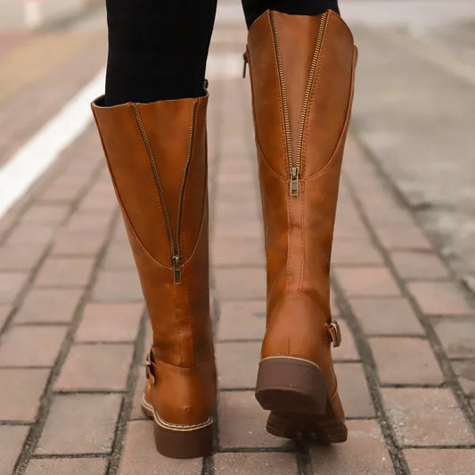 Hohe Bikerstiefel Schnürsenkel Blockabsatz - IdealeKleiden