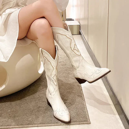 Westen Stiefel Damen Elegant Bestickt
