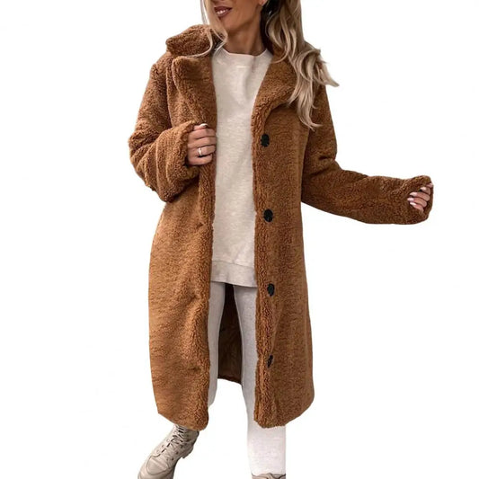 Teddyjacke Damen Weich Knopfverschluss Winter - IdealeKleiden